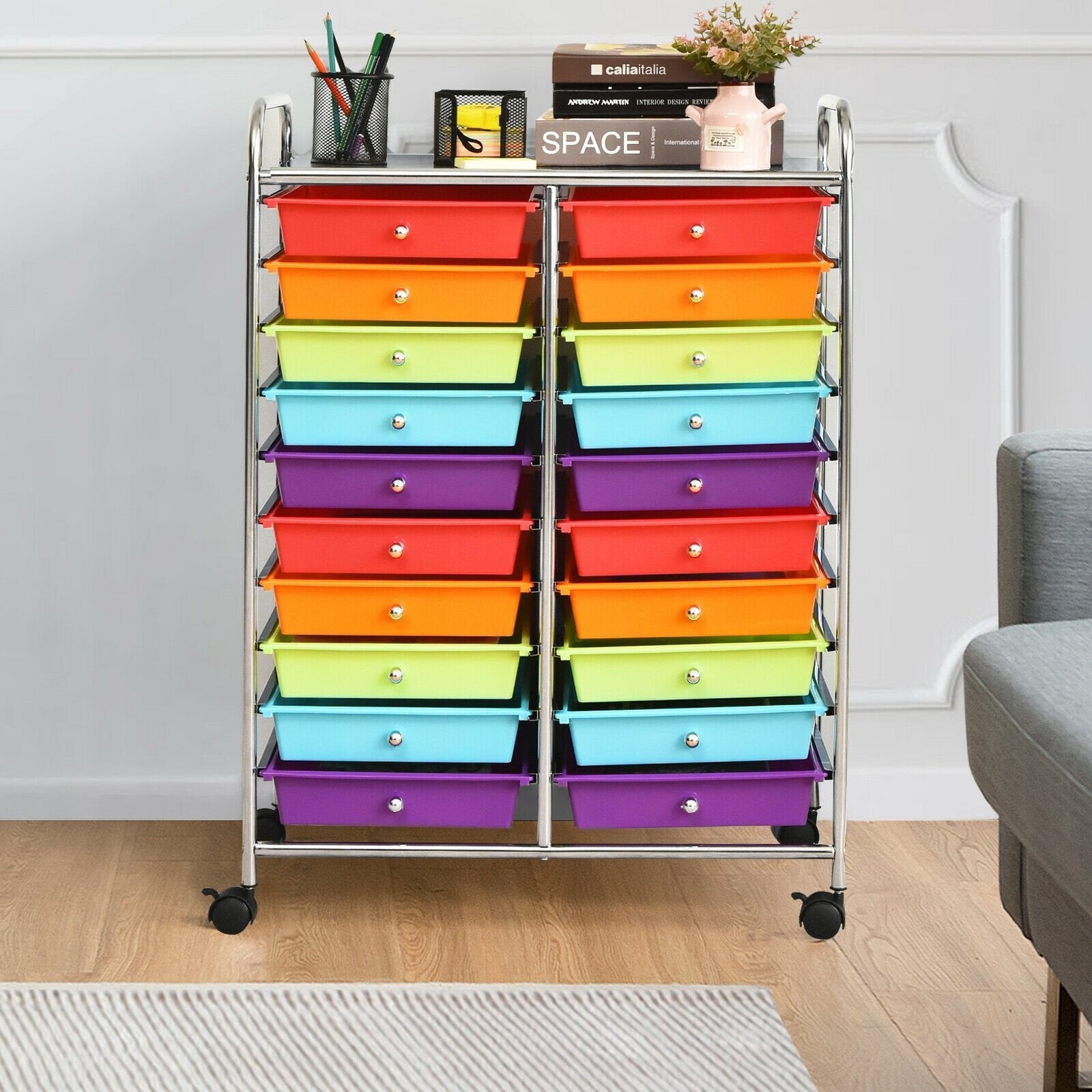 20 Drawers Storage Rolling Cart Studio Organizer, Multicolor File Cabinets   at Gallery Canada