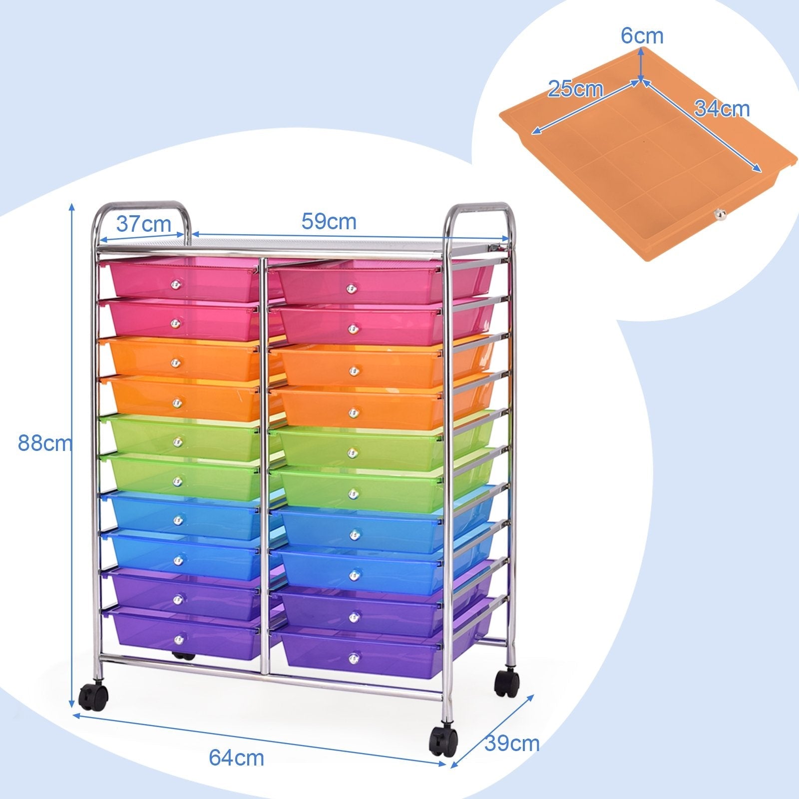 20 Drawers Storage Rolling Cart Studio Organizer, Sheer Rainbow File Cabinets   at Gallery Canada