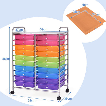 20 Drawers Storage Rolling Cart Studio Organizer, Sheer Rainbow File Cabinets   at Gallery Canada