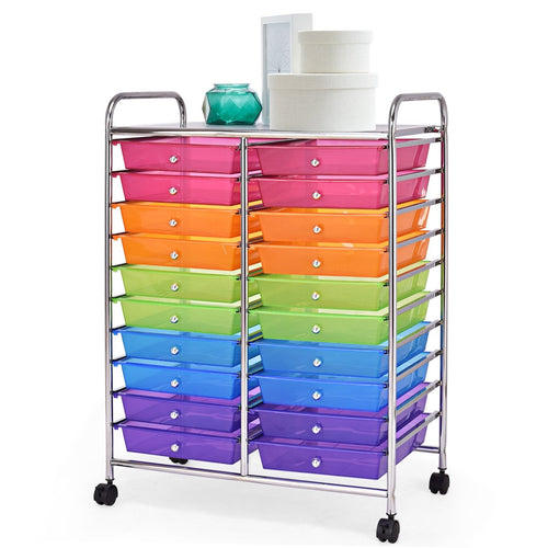 20 Drawers Storage Rolling Cart Studio Organizer, Sheer Rainbow