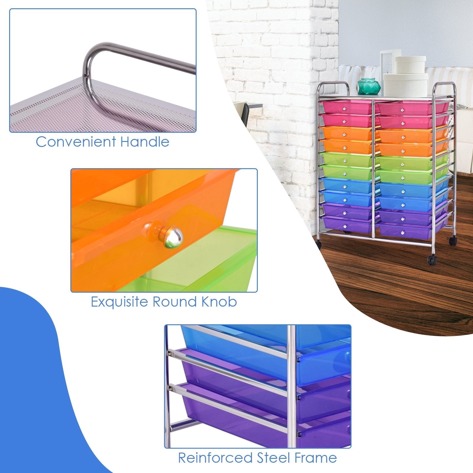 20 Drawers Storage Rolling Cart Studio Organizer, Sheer Rainbow File Cabinets   at Gallery Canada