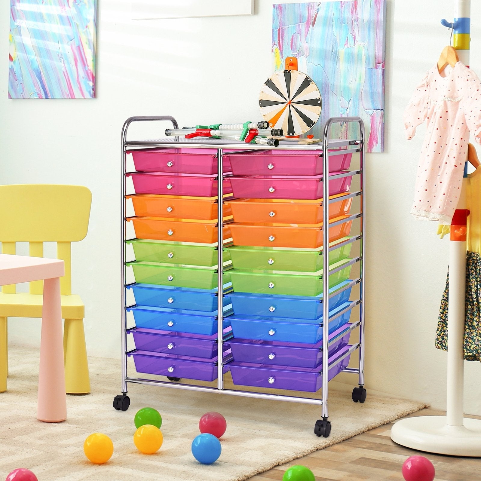 20 Drawers Storage Rolling Cart Studio Organizer, Sheer Rainbow File Cabinets   at Gallery Canada