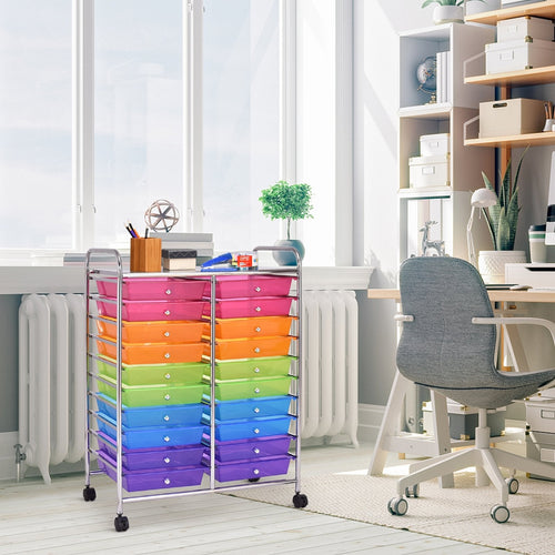 20 Drawers Storage Rolling Cart Studio Organizer, Sheer Rainbow