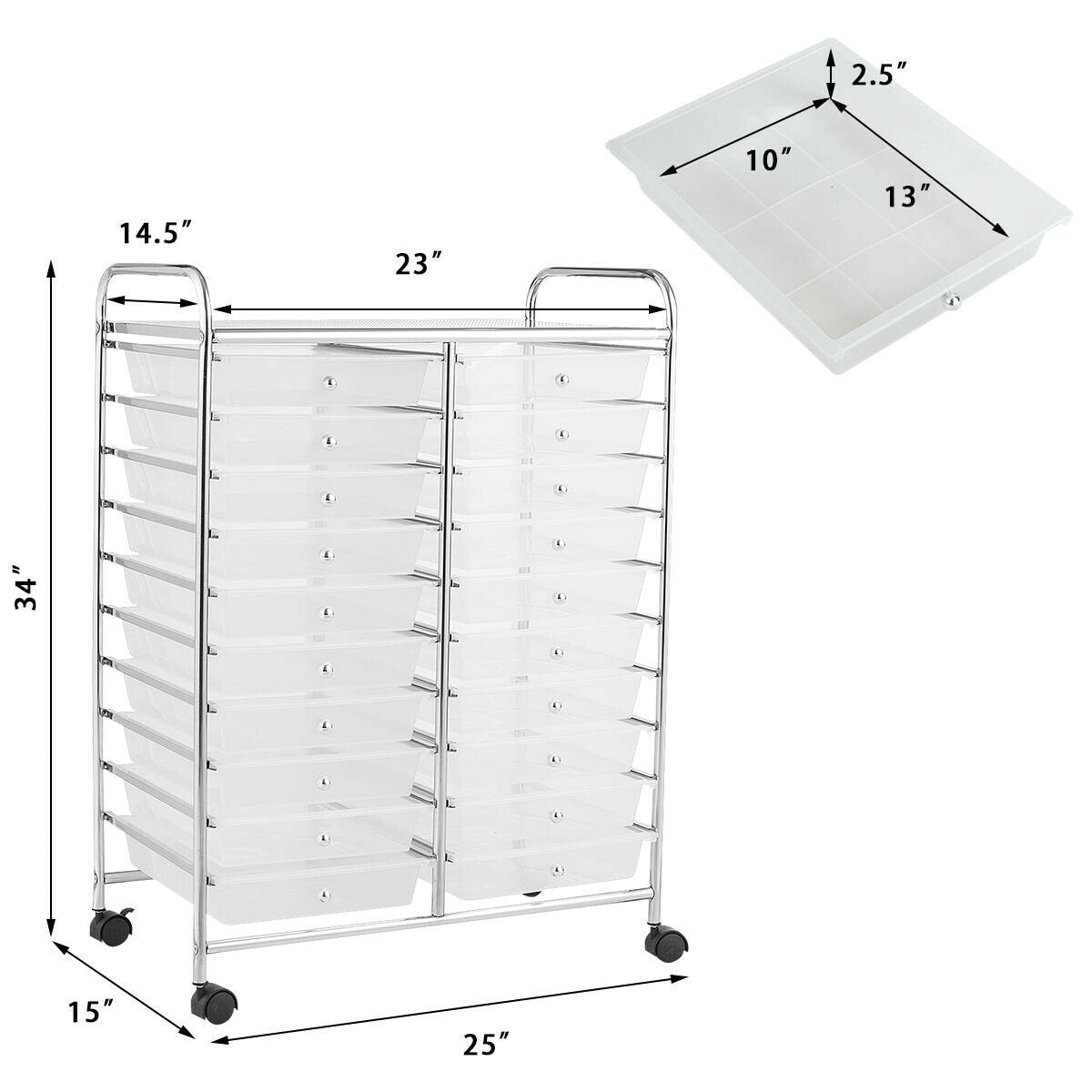 20 Drawers Storage Rolling Cart Studio Organizer, Transparent File Cabinets   at Gallery Canada