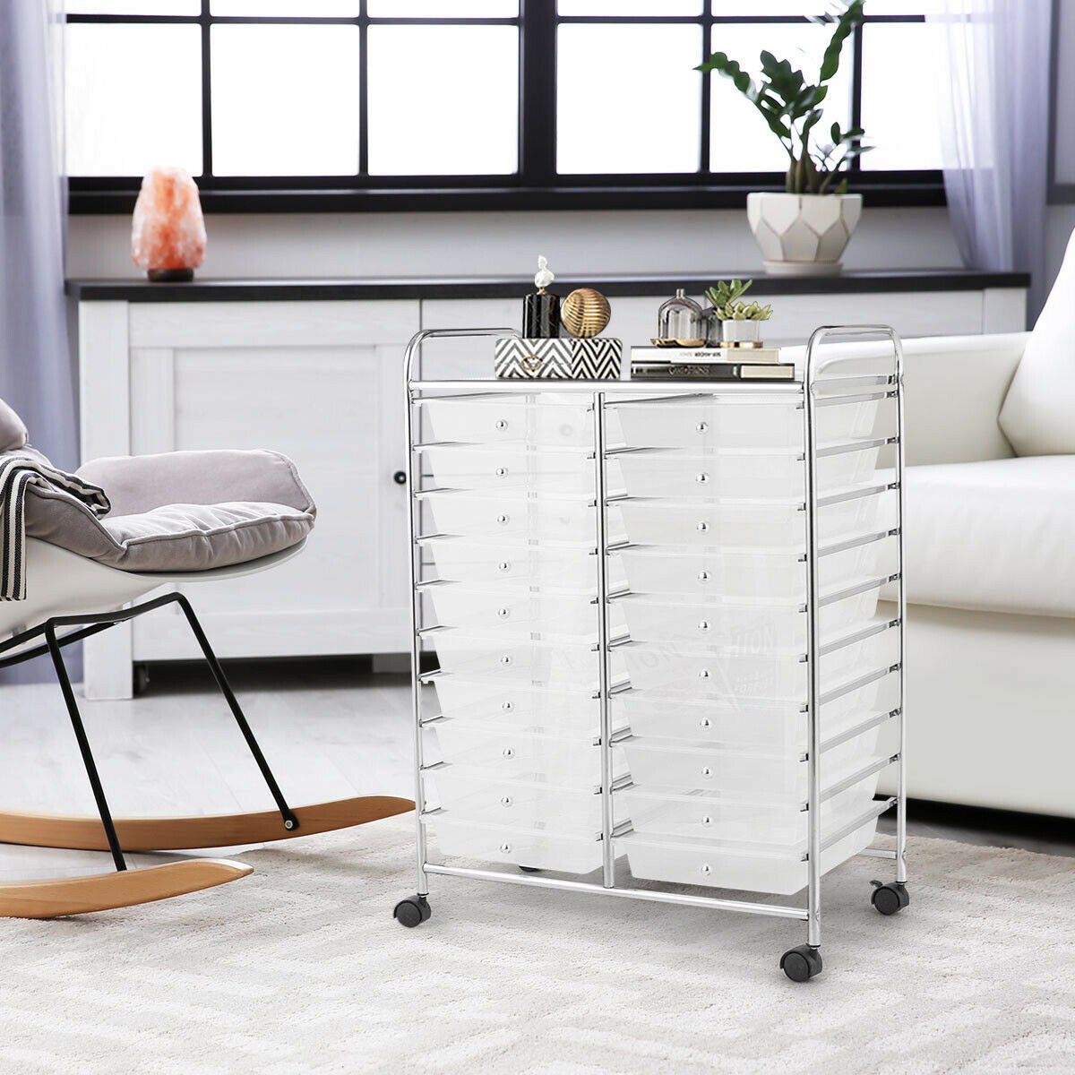 20 Drawers Storage Rolling Cart Studio Organizer, Transparent File Cabinets   at Gallery Canada