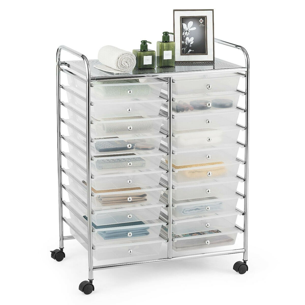 20 Drawers Storage Rolling Cart Studio Organizer, Transparent File Cabinets   at Gallery Canada