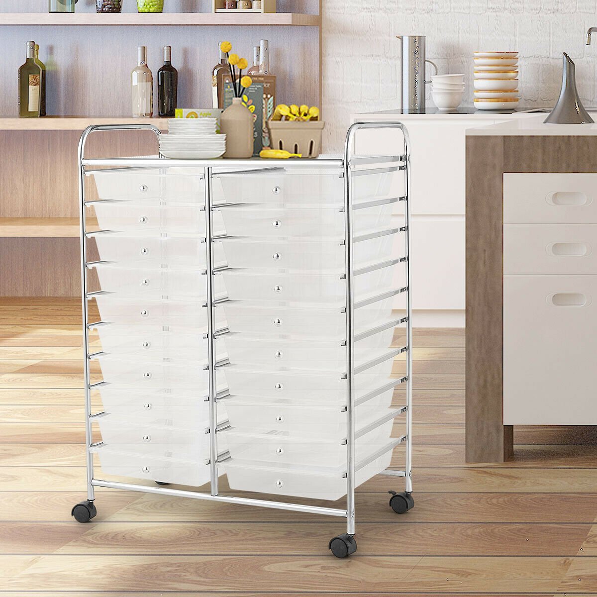 20 Drawers Storage Rolling Cart Studio Organizer, Transparent File Cabinets   at Gallery Canada