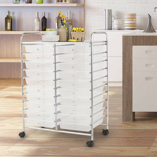 20 Drawers Storage Rolling Cart Studio Organizer, Transparent