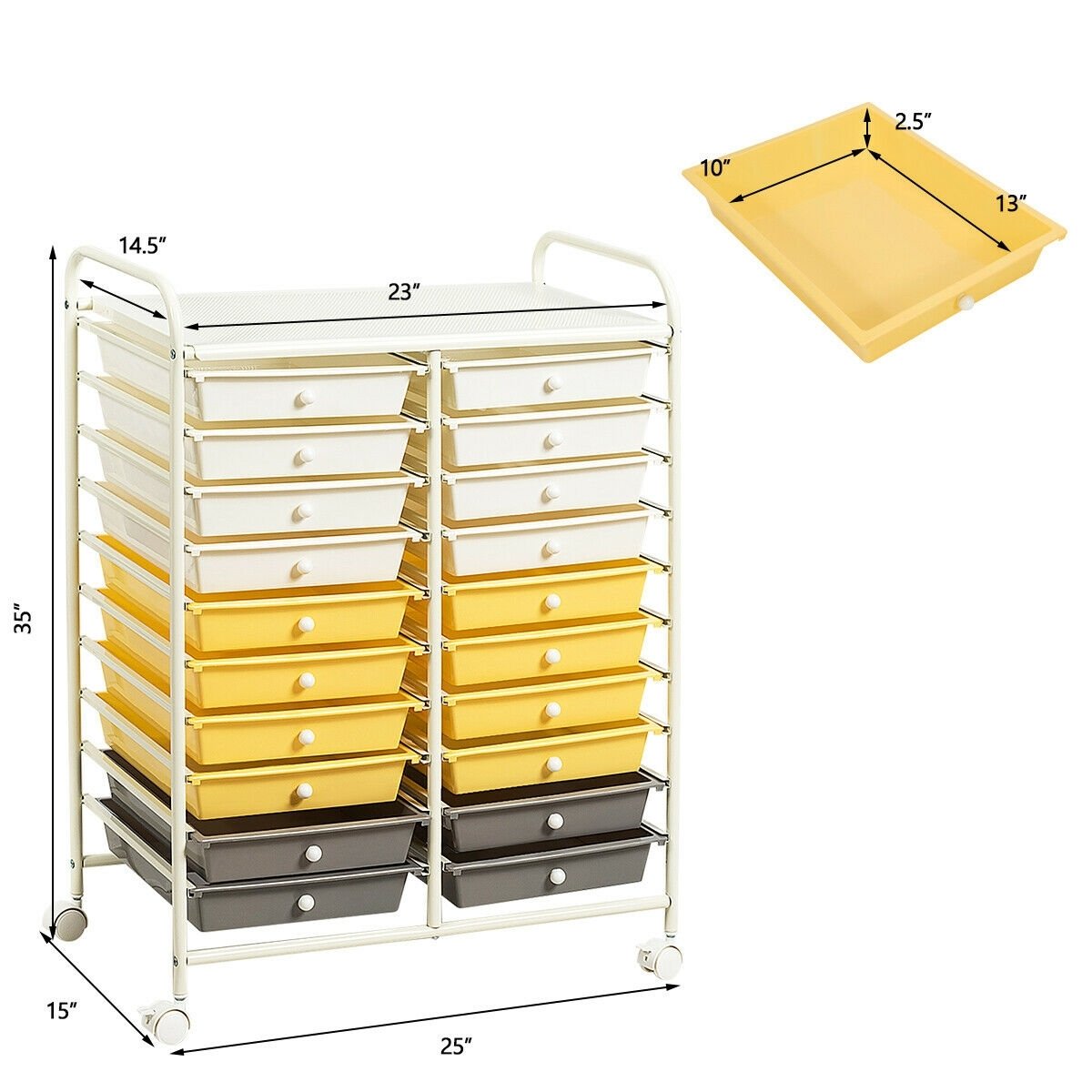 20 Drawers Storage Rolling Cart Studio Organizer, Yellow File Cabinets   at Gallery Canada