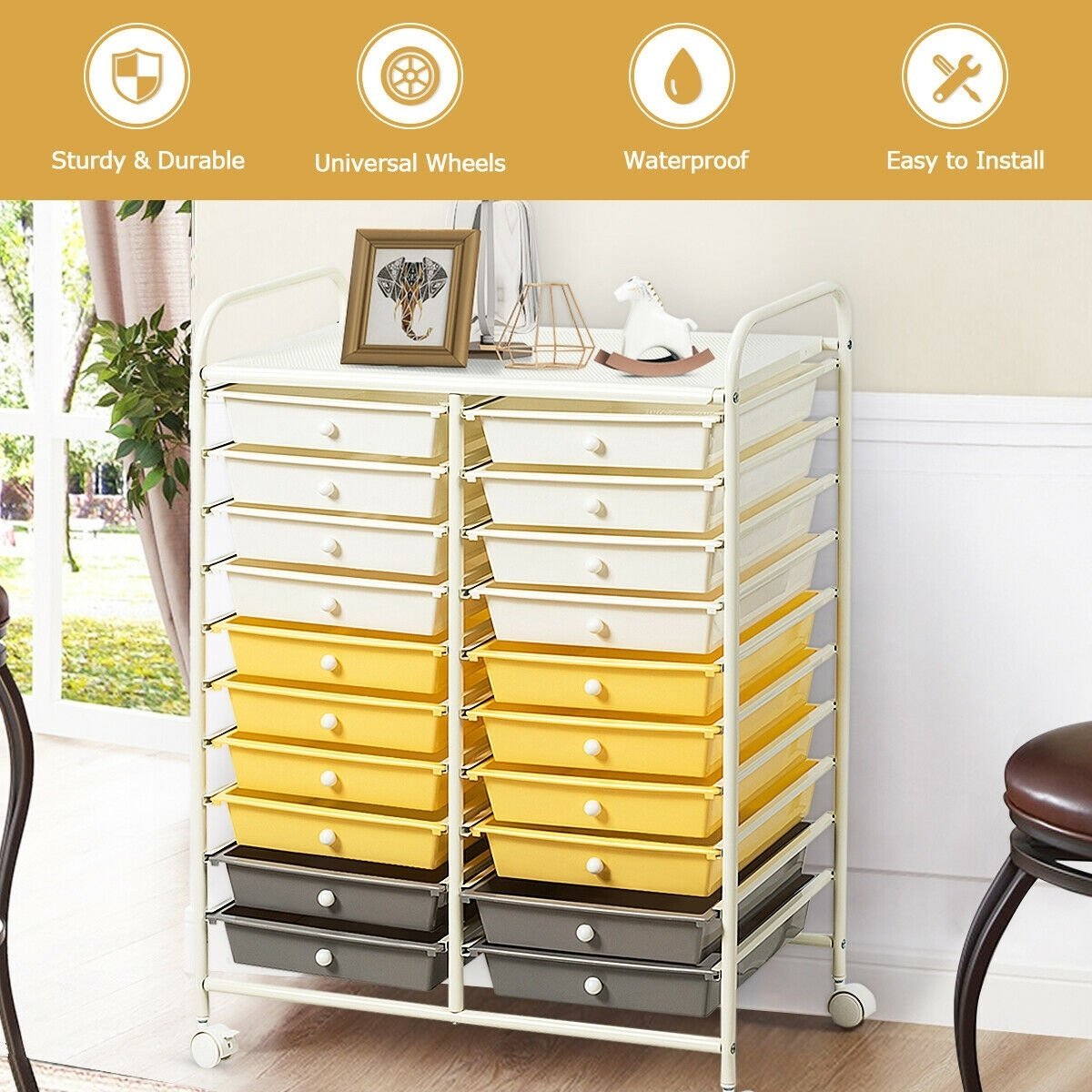 20 Drawers Storage Rolling Cart Studio Organizer, Yellow File Cabinets   at Gallery Canada