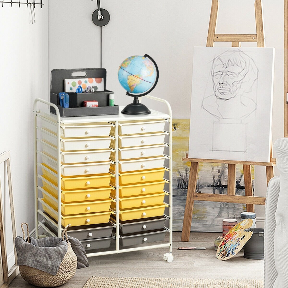 20 Drawers Storage Rolling Cart Studio Organizer, Yellow File Cabinets   at Gallery Canada