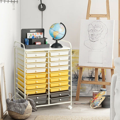 20 Drawers Storage Rolling Cart Studio Organizer, Yellow File Cabinets   at Gallery Canada