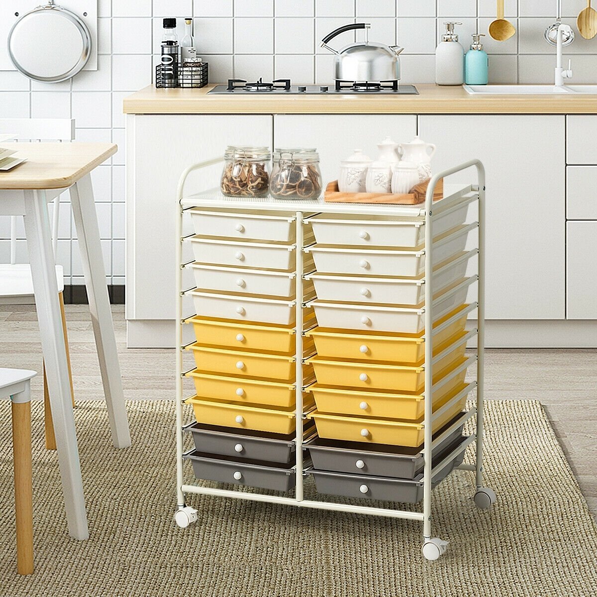 20 Drawers Storage Rolling Cart Studio Organizer, Yellow File Cabinets   at Gallery Canada