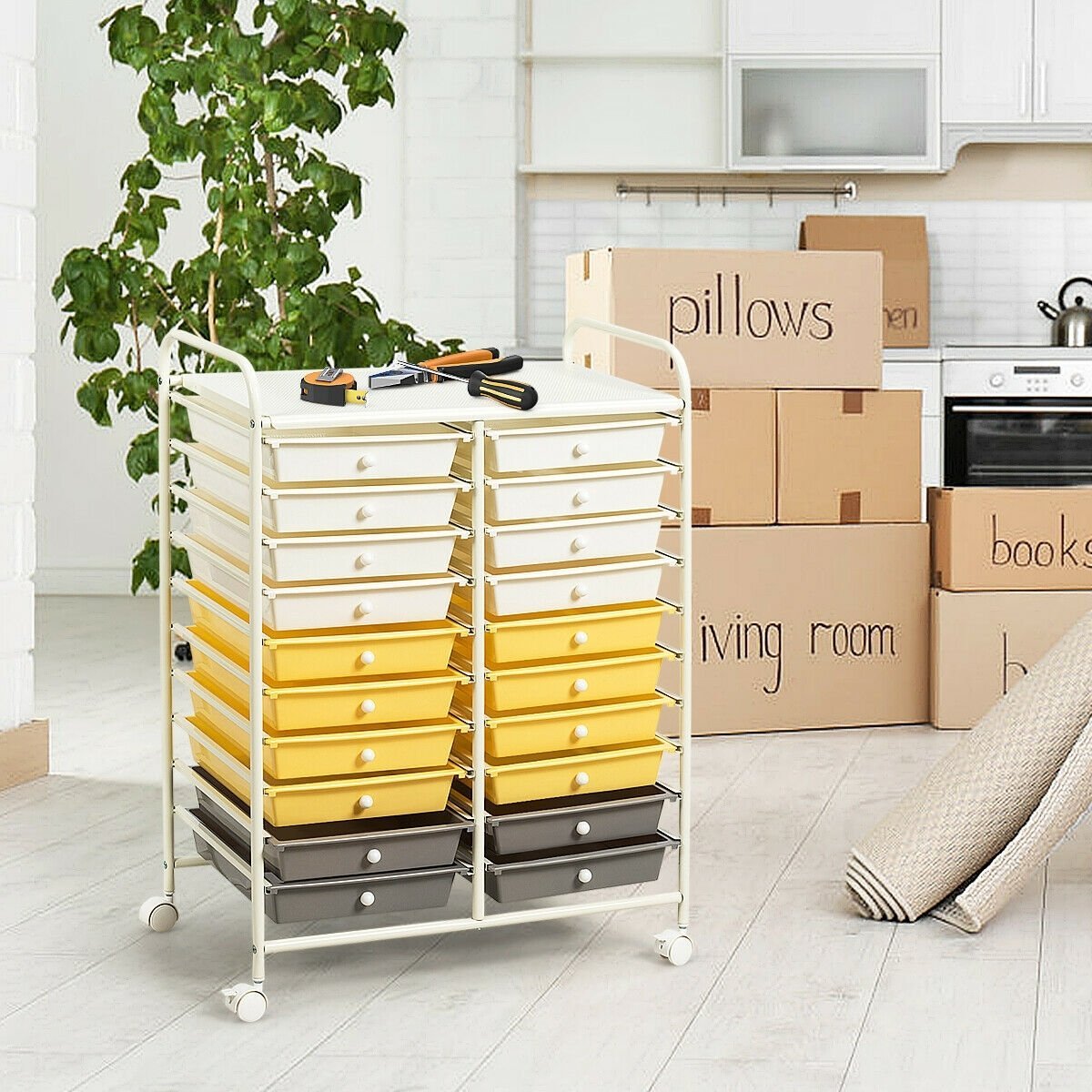 20 Drawers Storage Rolling Cart Studio Organizer, Yellow File Cabinets   at Gallery Canada