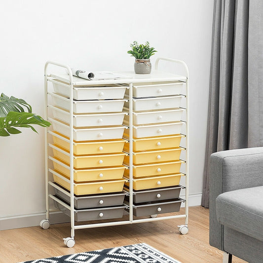 20 Drawers Storage Rolling Cart Studio Organizer, Yellow File Cabinets   at Gallery Canada