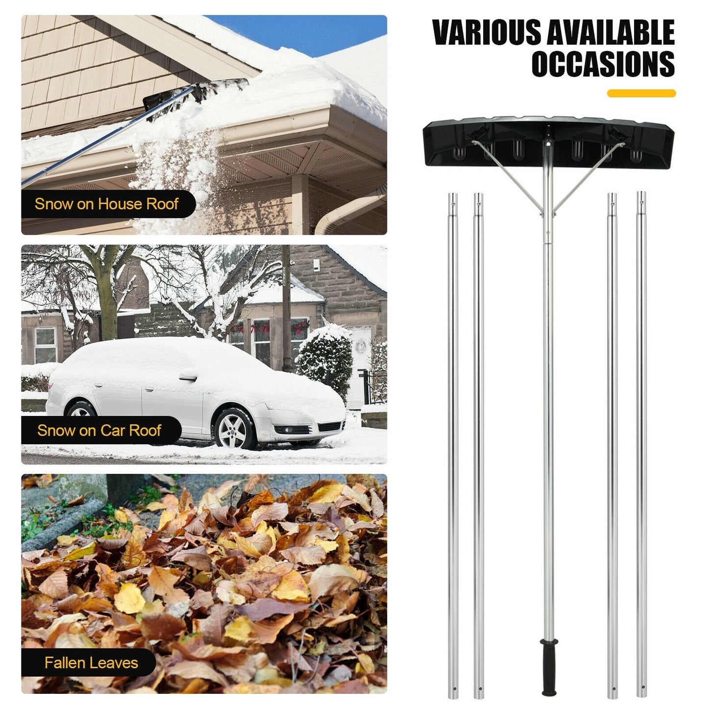 20 Feet Extendable Aluminum Snow Roof Rake with Anti-slip Handle, Black Snow Removal   at Gallery Canada