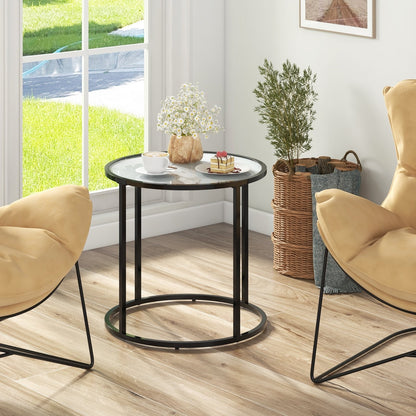 20" Glass End Table with Metal Frame and Faux Marble Glass Top, Black & White Coffee Tables   at Gallery Canada