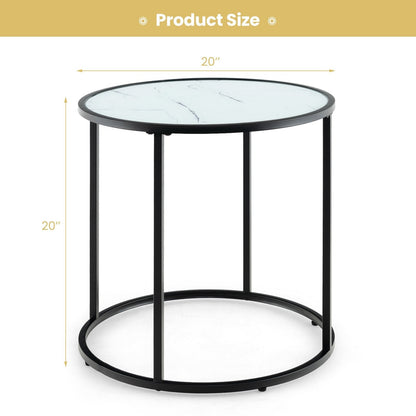 20" Glass End Table with Metal Frame and Faux Marble Glass Top, Black & White Coffee Tables   at Gallery Canada