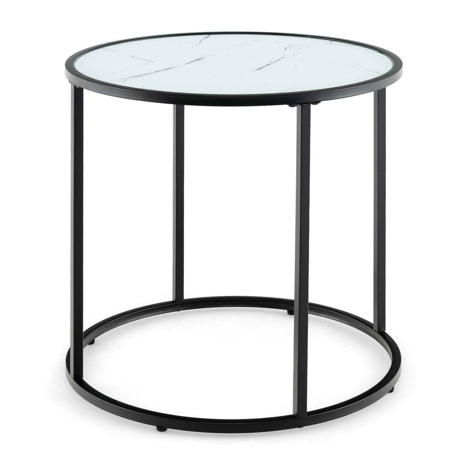 20" Glass End Table with Metal Frame and Faux Marble Glass Top, Black & White Coffee Tables   at Gallery Canada