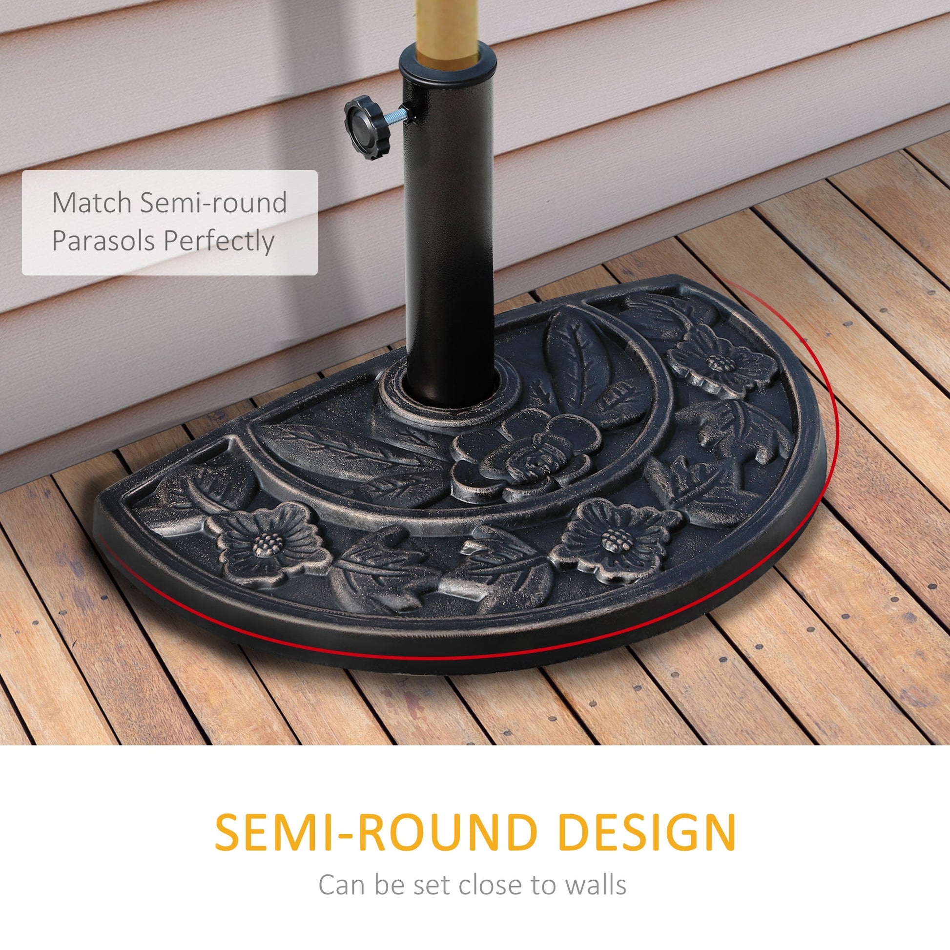 20" Half Round Patio Umbrella Base Outdoor Decorative Resin Parasol Stand Holder For Φ1.5", Φ1.9" Pole, Bronze Umbrella Bases   at Gallery Canada