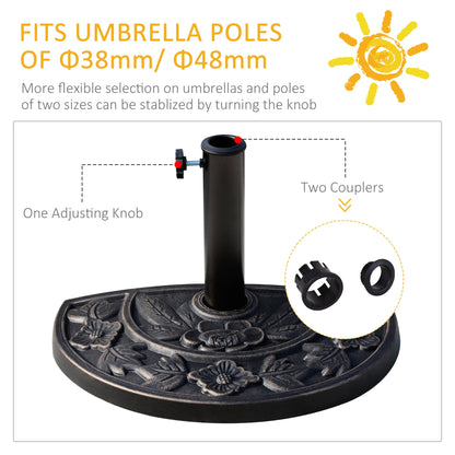 20" Half Round Patio Umbrella Base Outdoor Decorative Resin Parasol Stand Holder For Φ1.5", Φ1.9" Pole, Bronze Umbrella Bases   at Gallery Canada