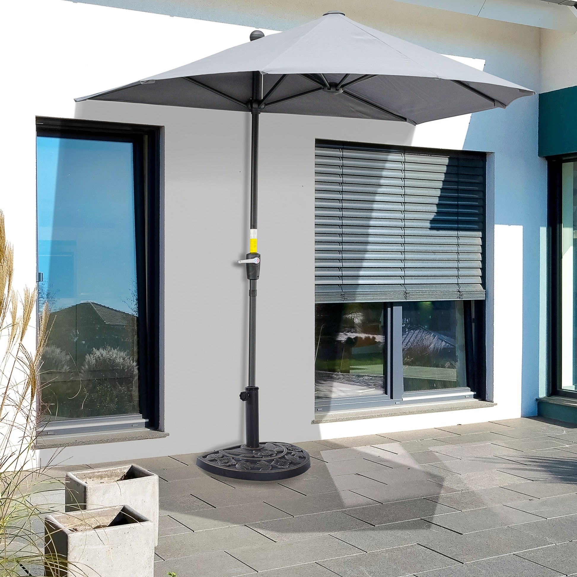 20" Half Round Patio Umbrella Base Outdoor Decorative Resin Parasol Stand Holder For Φ1.5", Φ1.9" Pole, Bronze Umbrella Bases   at Gallery Canada