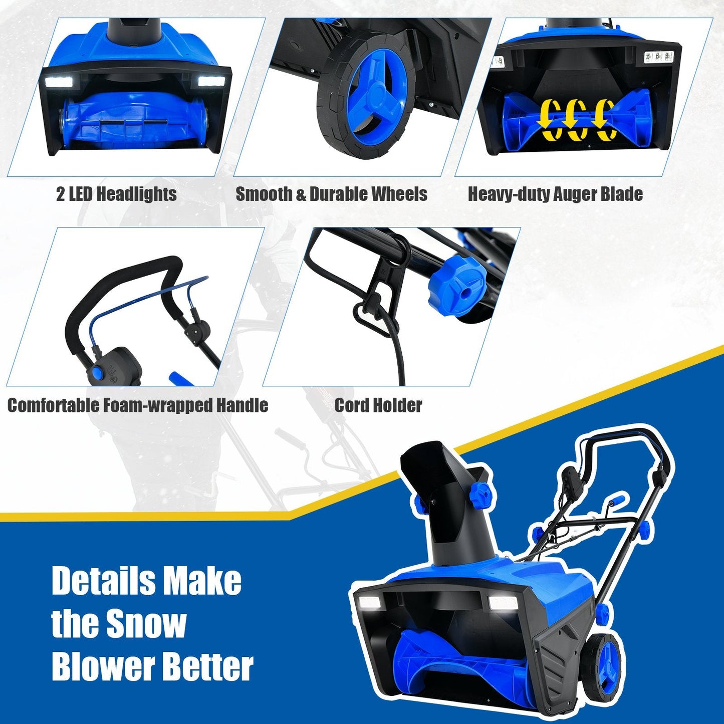 20 Inch 120V 15Amp Electric Snow Thrower  with 180° Rotatable Chute, Blue Snow Removal   at Gallery Canada