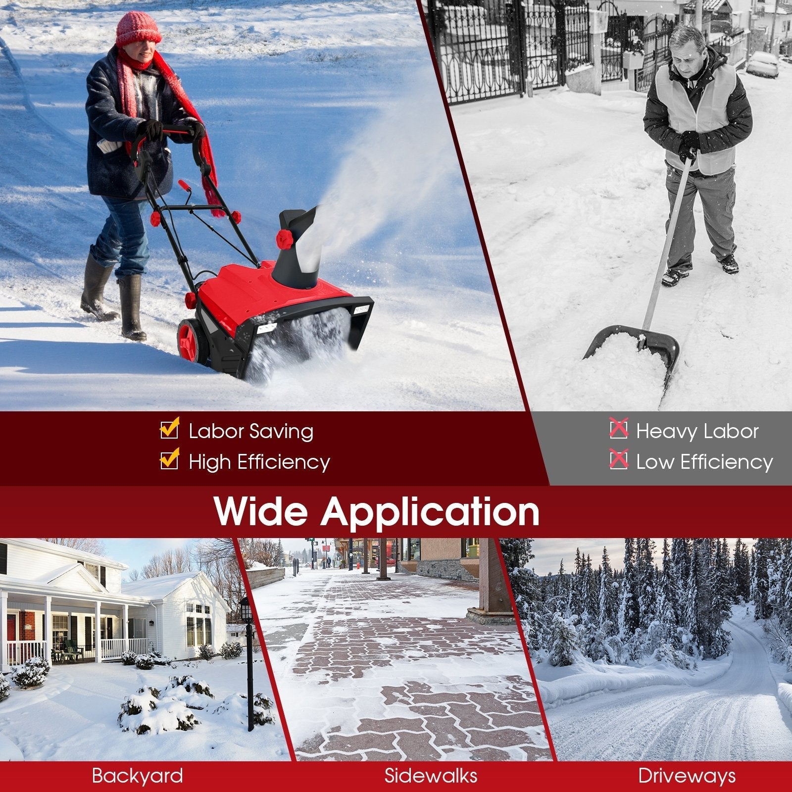 20 Inch 120V 15Amp Electric Snow Thrower with 180° Rotatable Chute, Red Snow Removal   at Gallery Canada