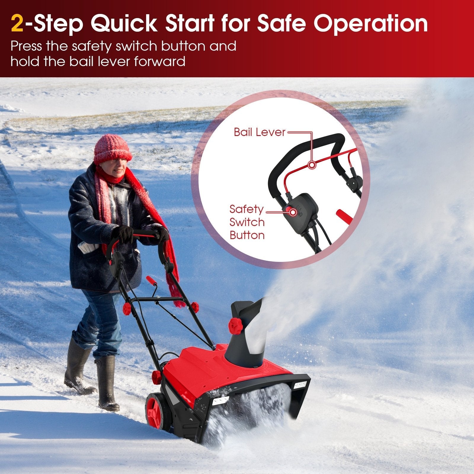 20 Inch 120V 15Amp Electric Snow Thrower with 180° Rotatable Chute, Red Snow Removal   at Gallery Canada