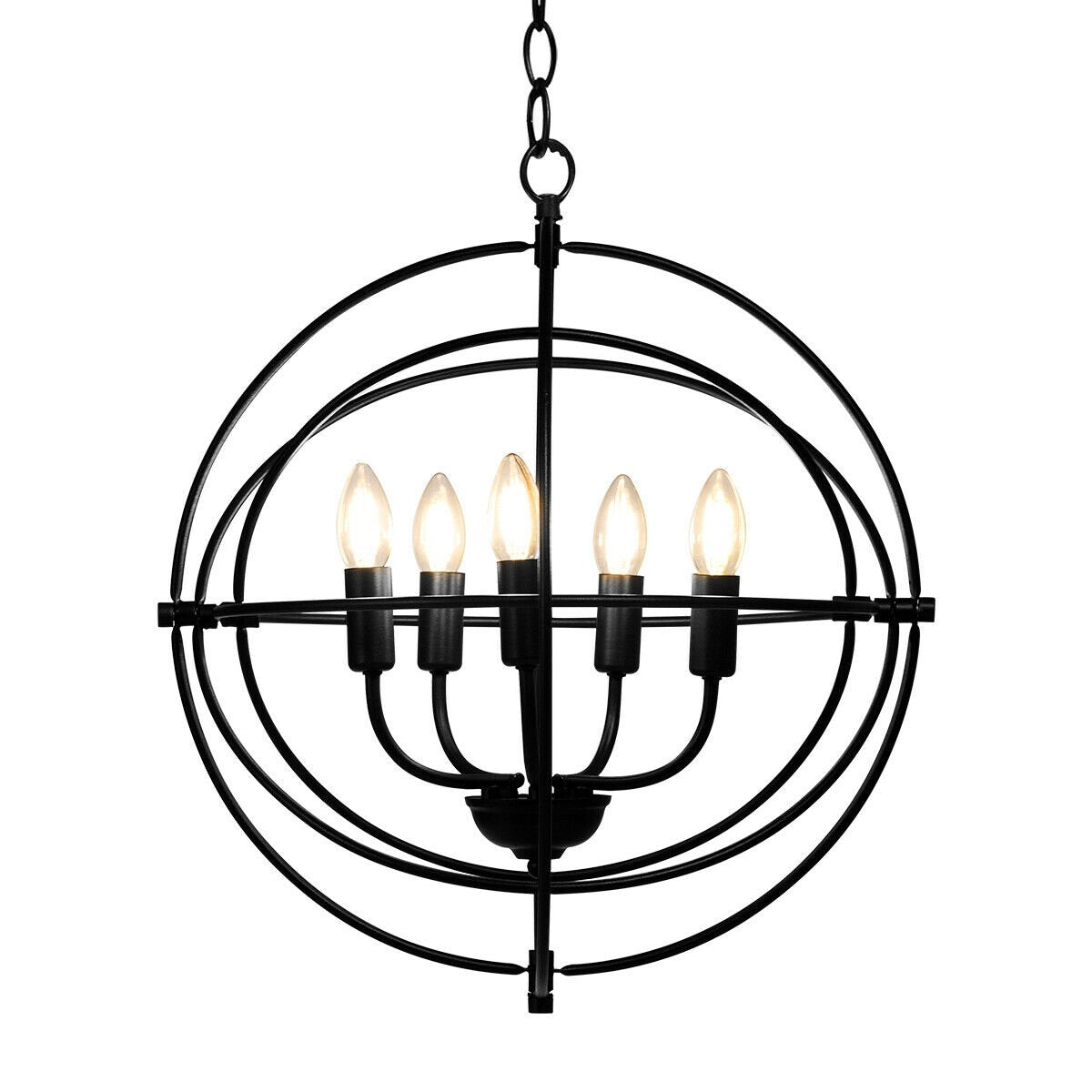 20 Inch 5 Lights Metal Chandelier with Pivoting Interlocking Rings, Black Ceiling Lights   at Gallery Canada