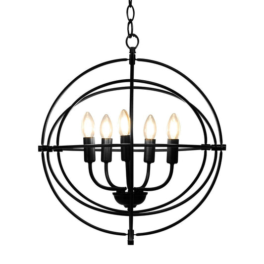 20 Inch 5 Lights Metal Chandelier with Pivoting Interlocking Rings, Black Ceiling Lights   at Gallery Canada