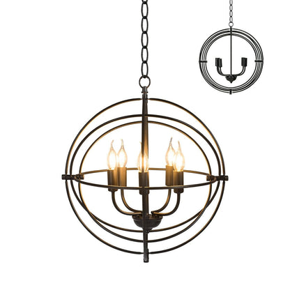 20 Inch 5 Lights Metal Chandelier with Pivoting Interlocking Rings, Black Ceiling Lights   at Gallery Canada