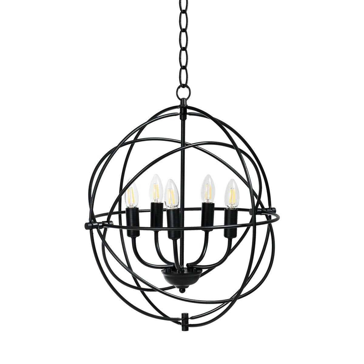 20 Inch 5 Lights Metal Chandelier with Pivoting Interlocking Rings, Black Ceiling Lights   at Gallery Canada