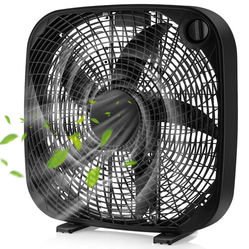 20 Inch Box Portable Floor Fan with 3 Speed Settings and Knob Control, Black