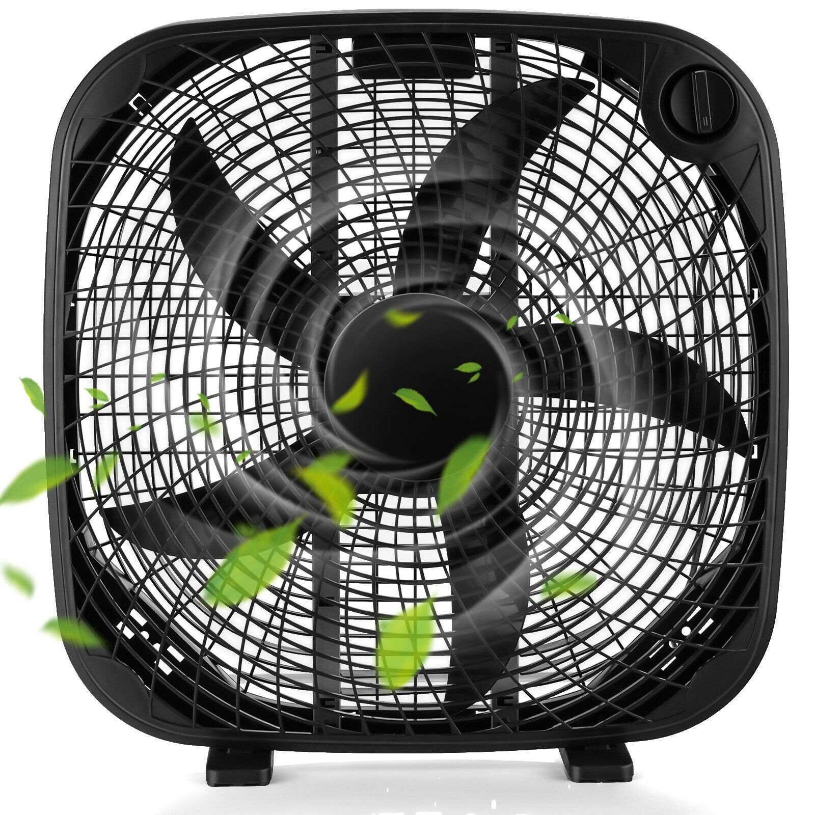 20 Inch Box Portable Floor Fan with 3 Speed Settings and Knob Control, Black Fans   at Gallery Canada