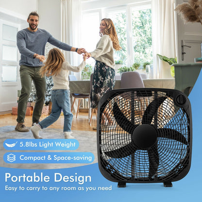 20 Inch Box Portable Floor Fan with 3 Speed Settings and Knob Control, Black Fans   at Gallery Canada