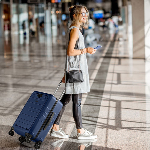 20 Inch Carry-on Luggage PC Hardside Suitcase TSA Lock with Front Pocket and USB Port, Navy