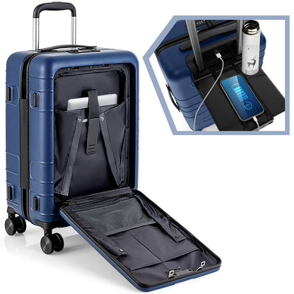 20 Inch Carry-on Luggage PC Hardside Suitcase TSA Lock with Front Pocket and USB Port, Navy Camping   at Gallery Canada