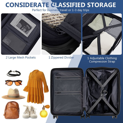 20 Inch Carry-on Luggage PC Hardside Suitcase TSA Lock with Front Pocket and USB Port, Navy Camping   at Gallery Canada