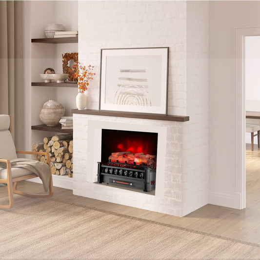 20 Inch Electric Fireplace Heater with Realistic Birchwood Ember Bed, Black Fireplaces   at Gallery Canada