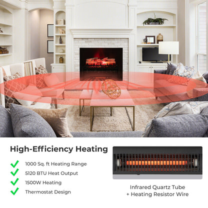 20 Inch Electric Fireplace Heater with Realistic Birchwood Ember Bed, Black Fireplaces   at Gallery Canada