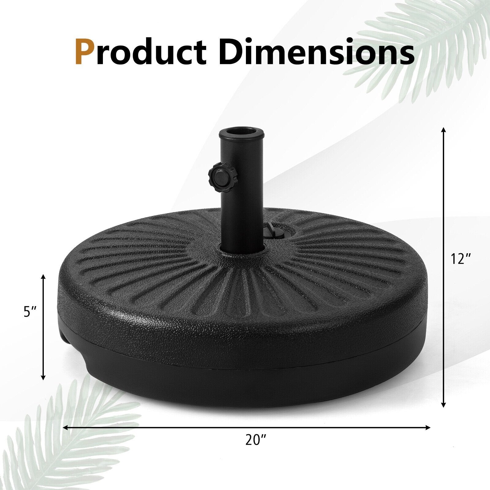 20 Inch Fillable Heavy-Duty Round Umbrella Base Stand, Black Outdoor Umbrella Bases   at Gallery Canada