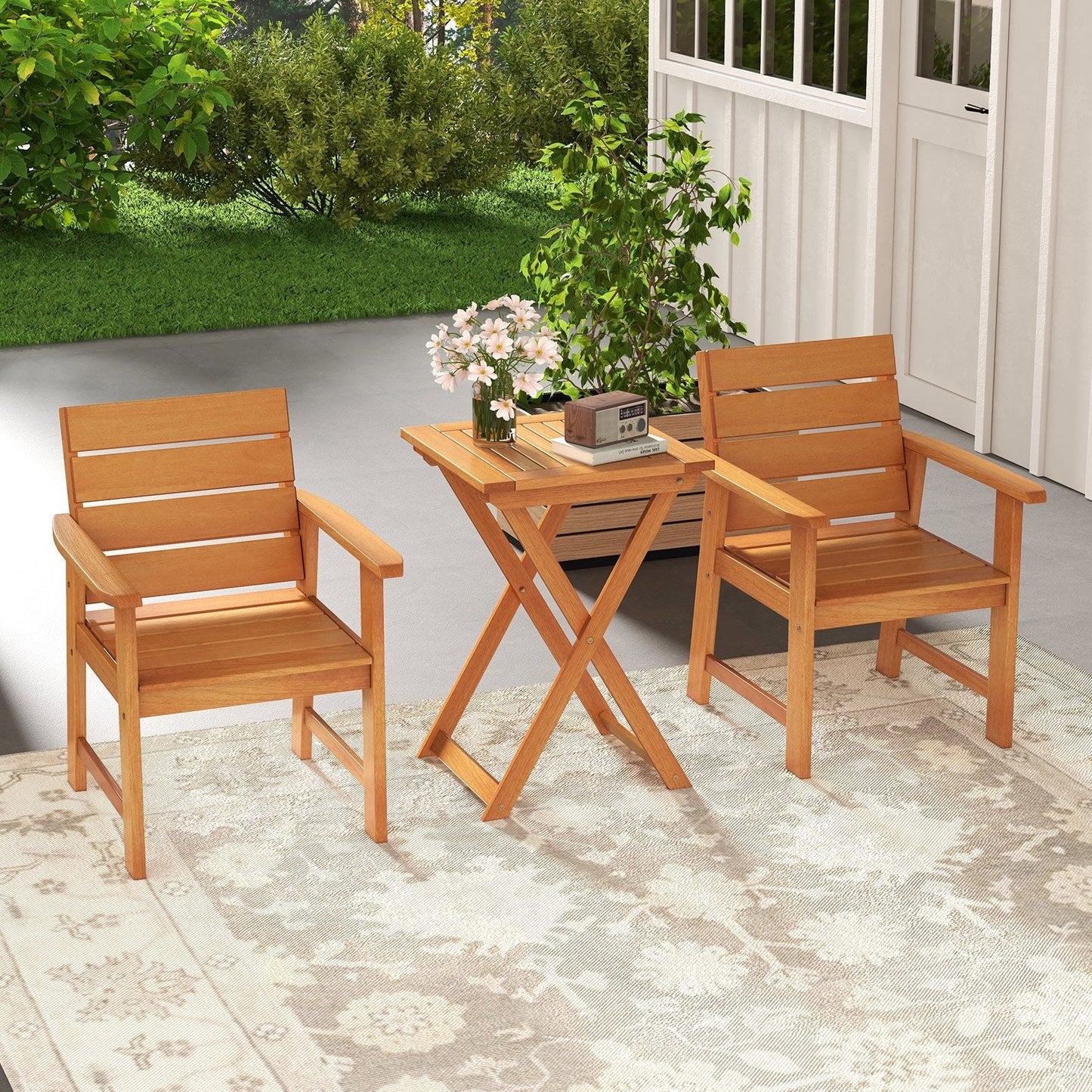 20 Inch Hardwood Patio Folding Table with Slatted Tabletop, Natural Patio Coffee Tables   at Gallery Canada