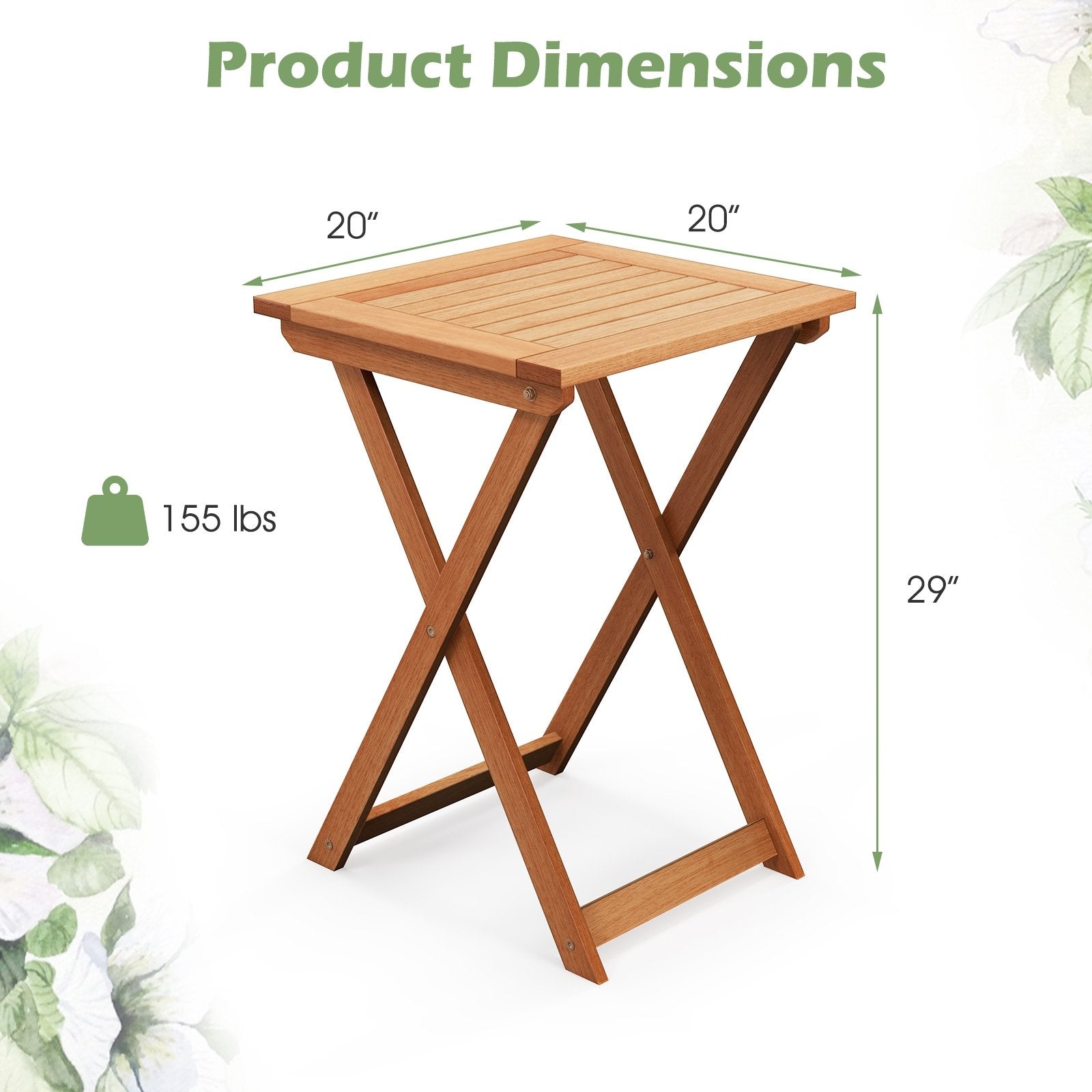 20 Inch Hardwood Patio Folding Table with Slatted Tabletop, Natural Patio Coffee Tables   at Gallery Canada