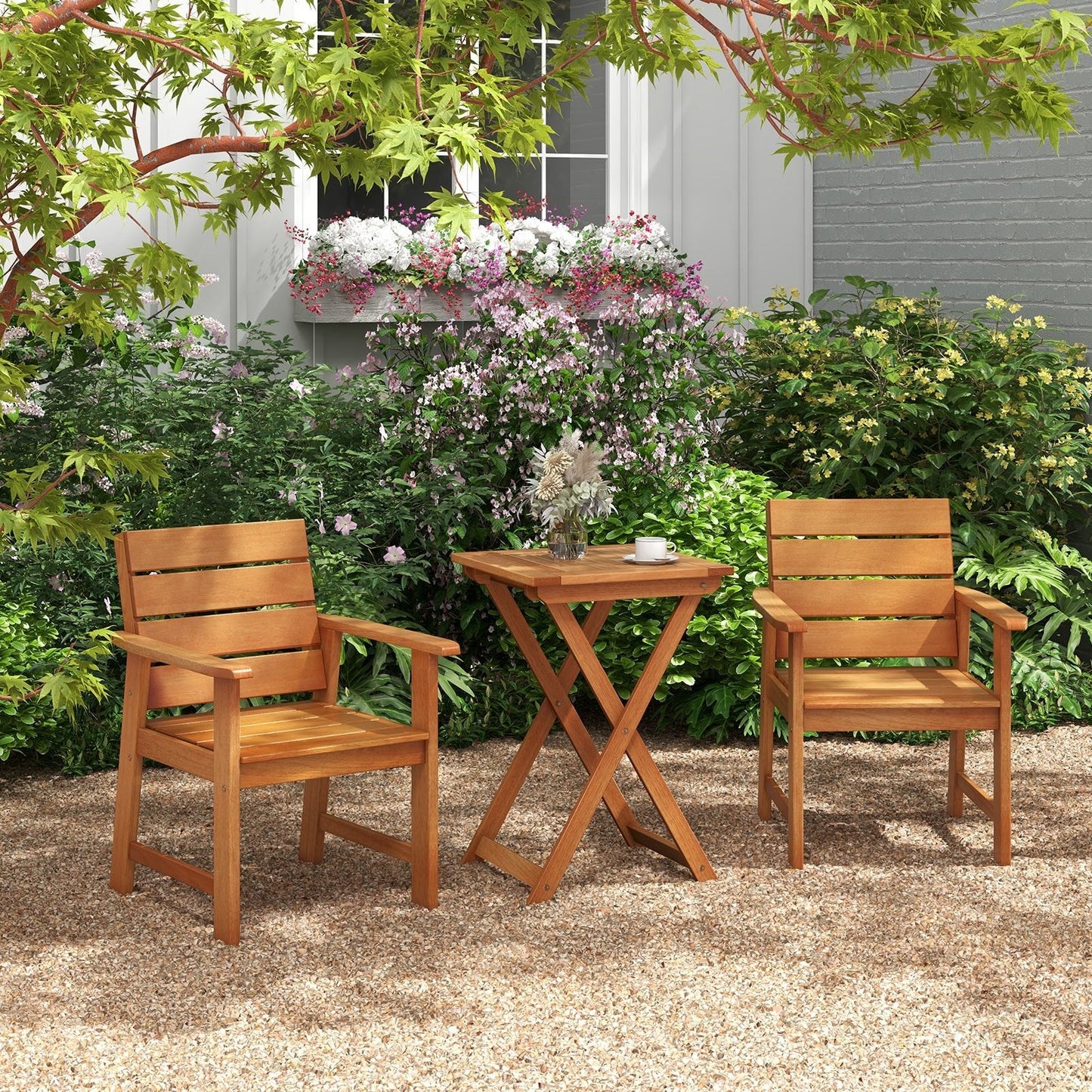 20 Inch Hardwood Patio Folding Table with Slatted Tabletop, Natural Patio Coffee Tables   at Gallery Canada