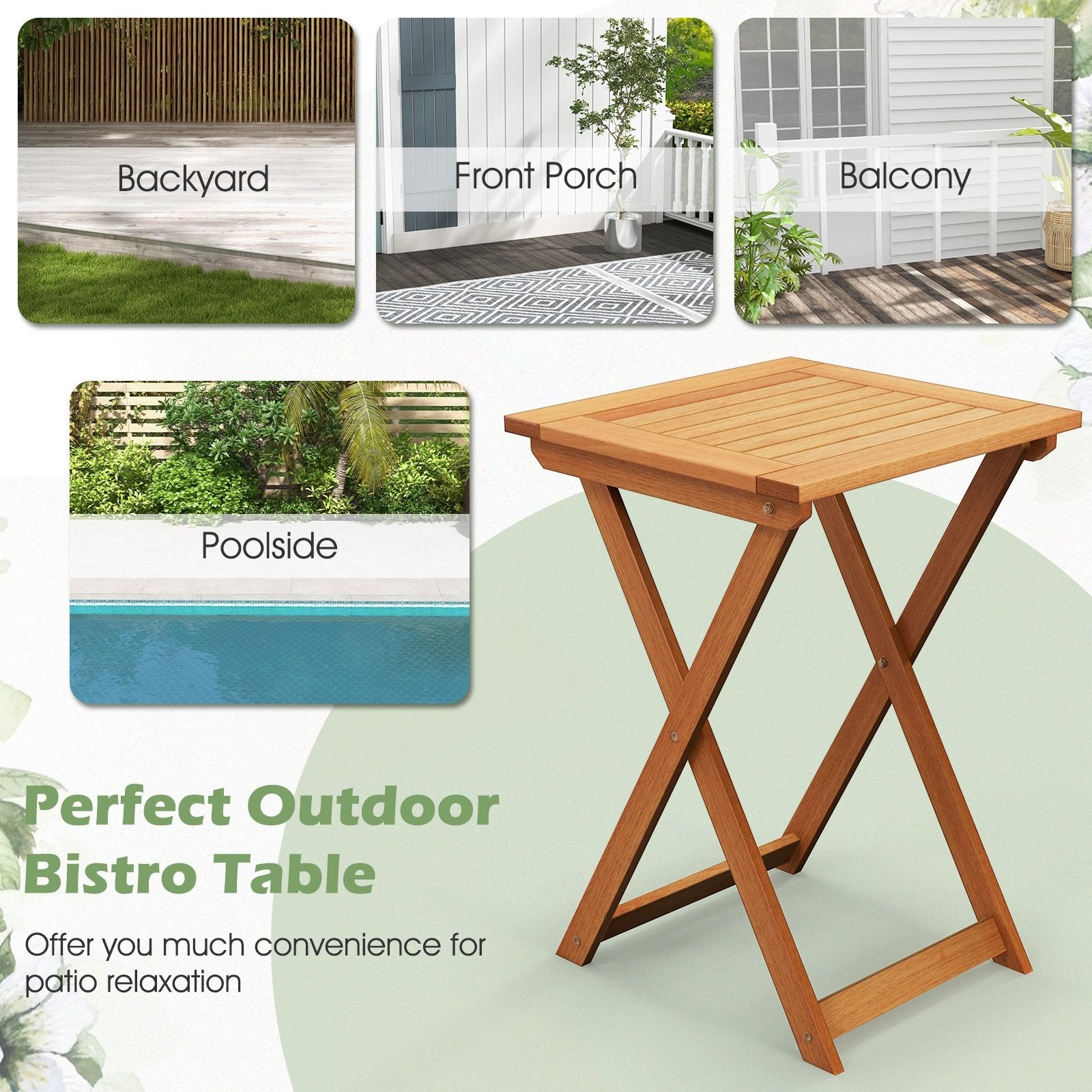 20 Inch Hardwood Patio Folding Table with Slatted Tabletop, Natural Patio Coffee Tables   at Gallery Canada