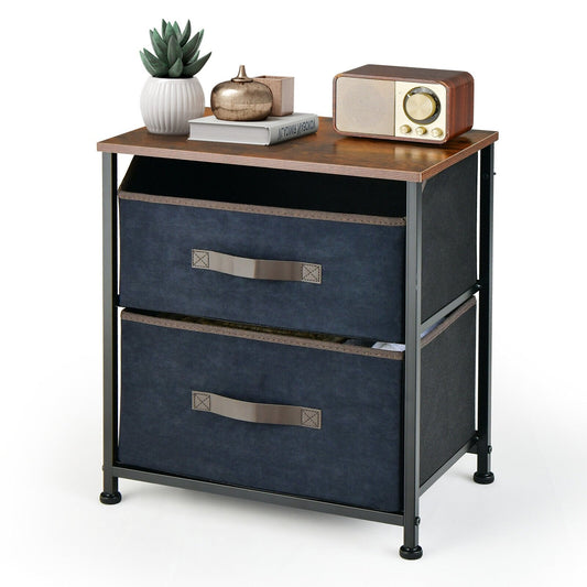 20 Inch Height Industrial Nightstand with 2 Pull-out Fabric Drawers, Rustic Brown Nightstands   at Gallery Canada