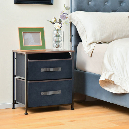 20 Inch Height Industrial Nightstand with 2 Pull-out Fabric Drawers, Rustic Brown Nightstands   at Gallery Canada