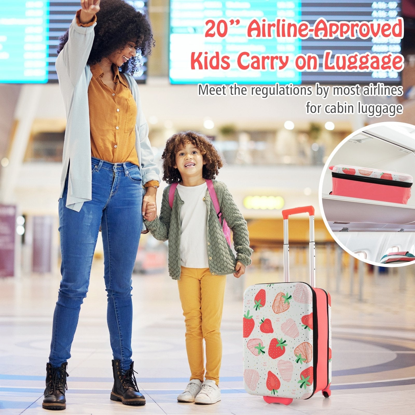 20 Inch Kids Rolling Luggage Foldable Hardshell Carry-on Suitcase on Wheels, Pink Kids Luggage   at Gallery Canada