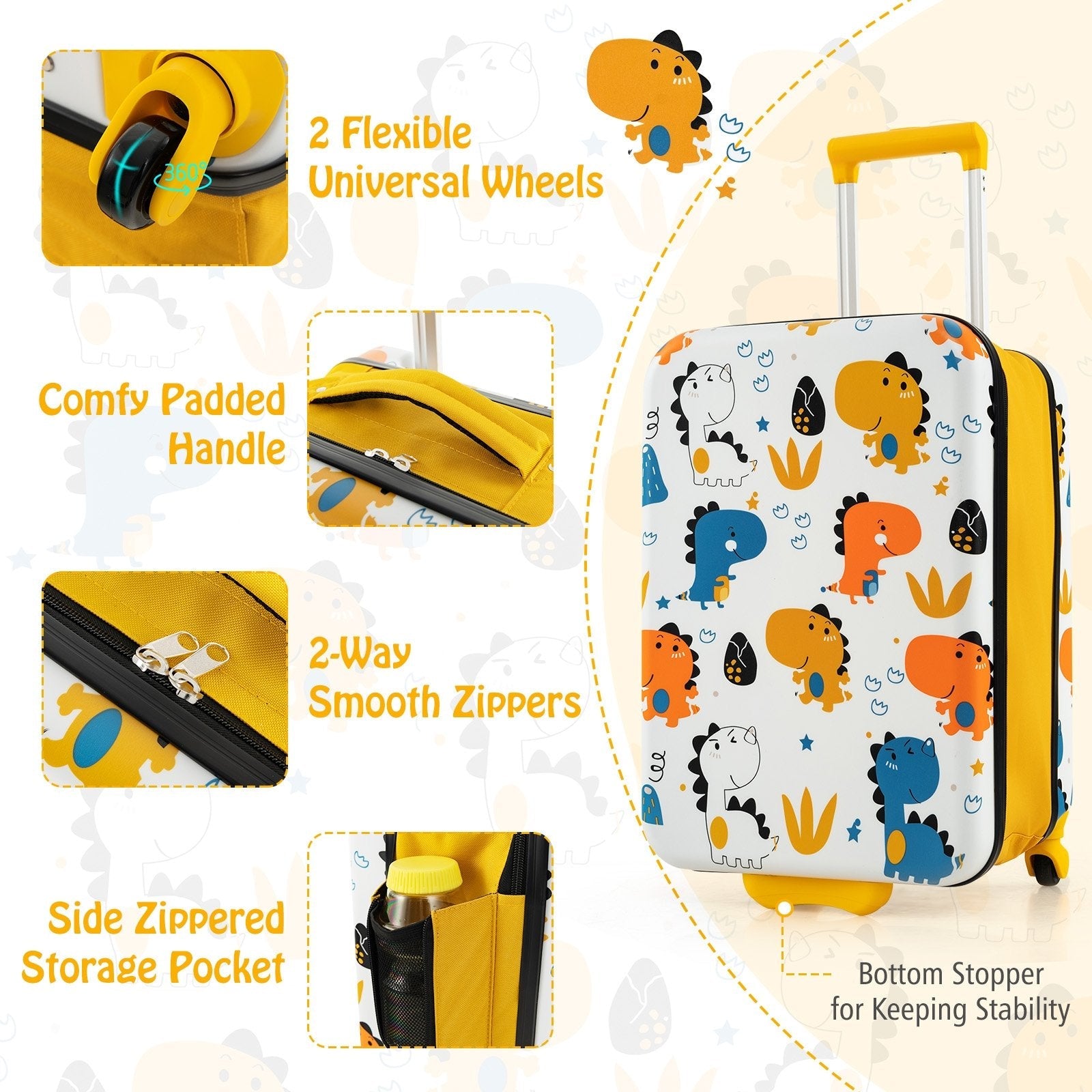 20 Inch Kids Rolling Luggage Foldable Hardshell Carry-on Suitcase on Wheels, Yellow Kids Luggage   at Gallery Canada